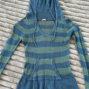Miss Me Blue and Green Striped Hoodie